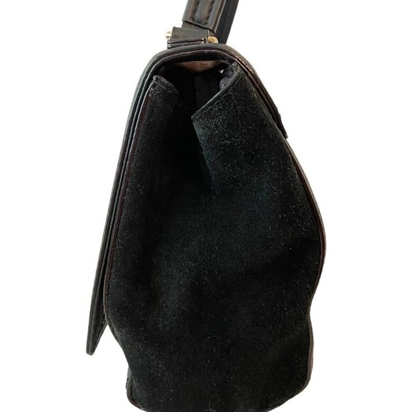 Kate Spade Black Leather Laurel Magnolia Top Handle Suede Sided Shopper Purse - Picture 4 of 11